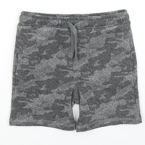 Marks and Spencer Boys Grey Camouflage Cotton Sweat Shorts Size 4-5 Years Regular Drawstring