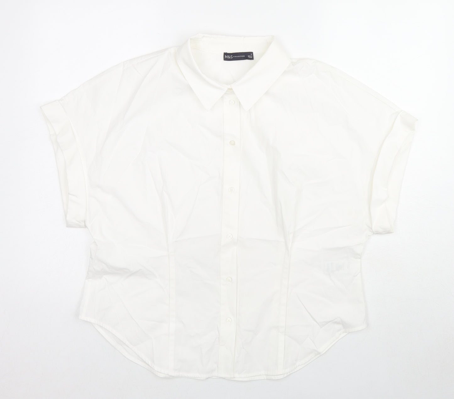 Marks and Spencer Womens White Cotton Basic Button-Up Size 16 Collared