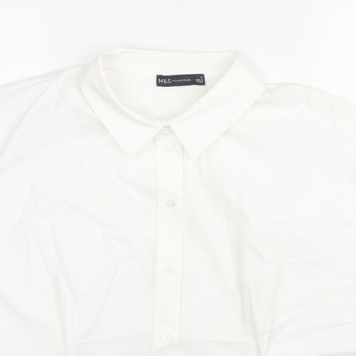 Marks and Spencer Womens White Cotton Basic Button-Up Size 16 Collared