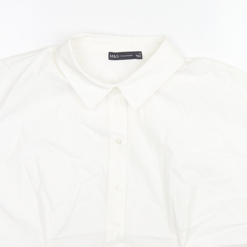 Marks and Spencer Womens White Cotton Basic Button-Up Size 16 Collared