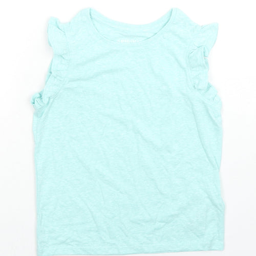 Marks and Spencer Girls Blue Polyester Basic Tank Size 5-6 Years Round Neck Pullover
