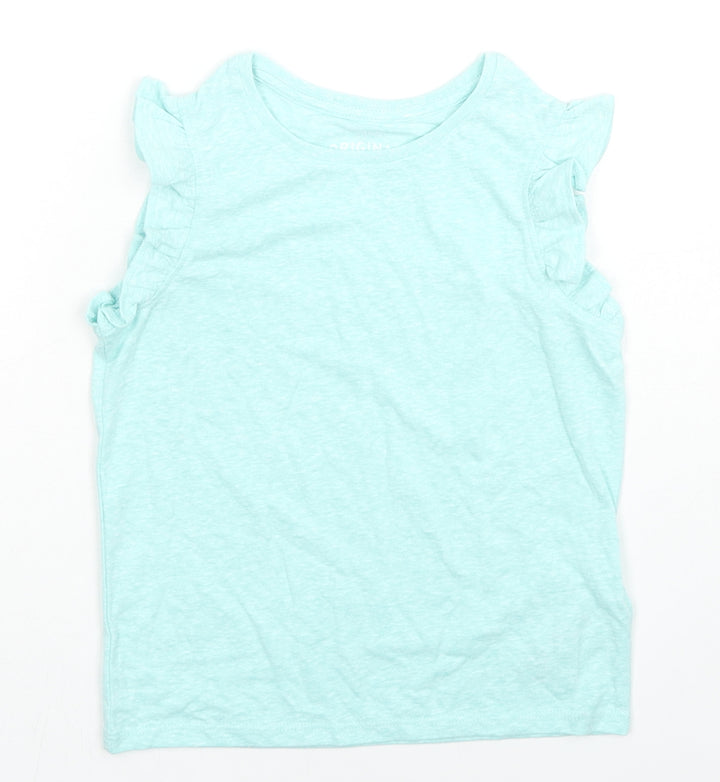 Marks and Spencer Girls Blue Polyester Basic Tank Size 5-6 Years Round Neck Pullover