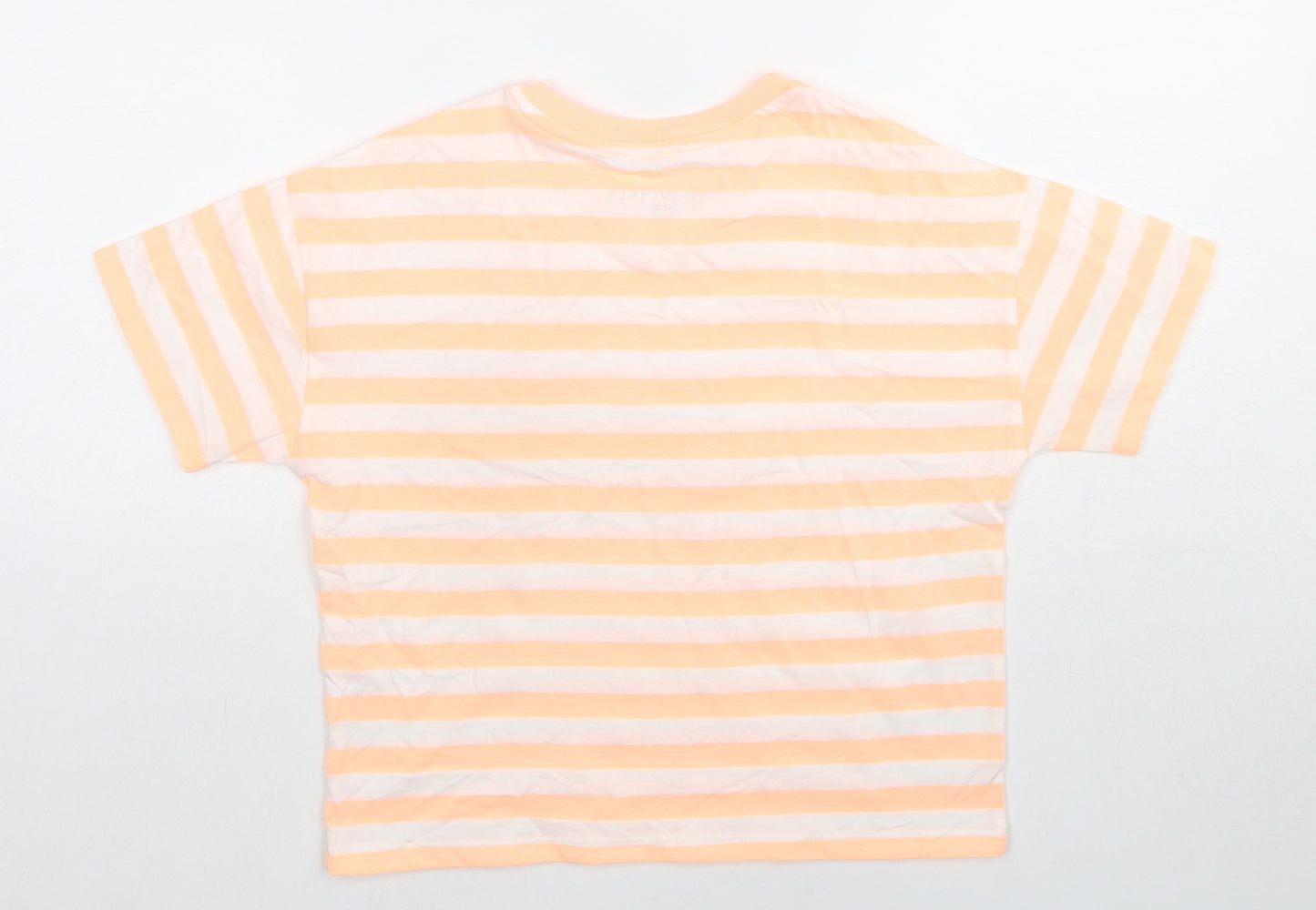 Marks and Spencer Girls Orange Striped Cotton Basic T-Shirt Size 10-11 Years Round Neck Pullover