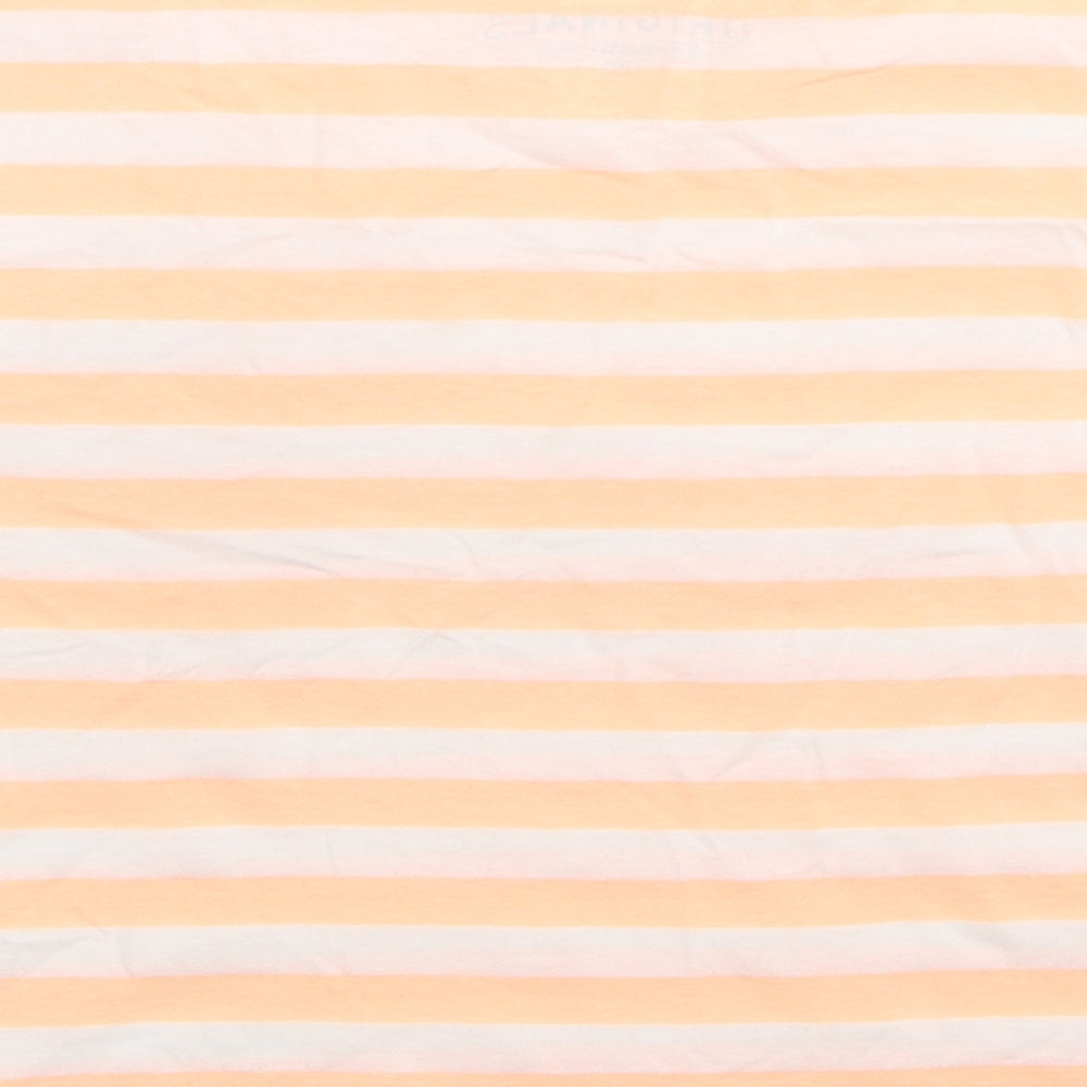 Marks and Spencer Girls Orange Striped Cotton Basic T-Shirt Size 10-11 Years Round Neck Pullover