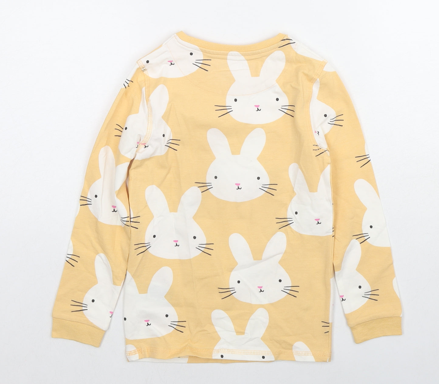 Marks and Spencer Girls Beige Cotton Basic T-Shirt Size 5-6 Years Round Neck Pullover - Bunny Rabbit