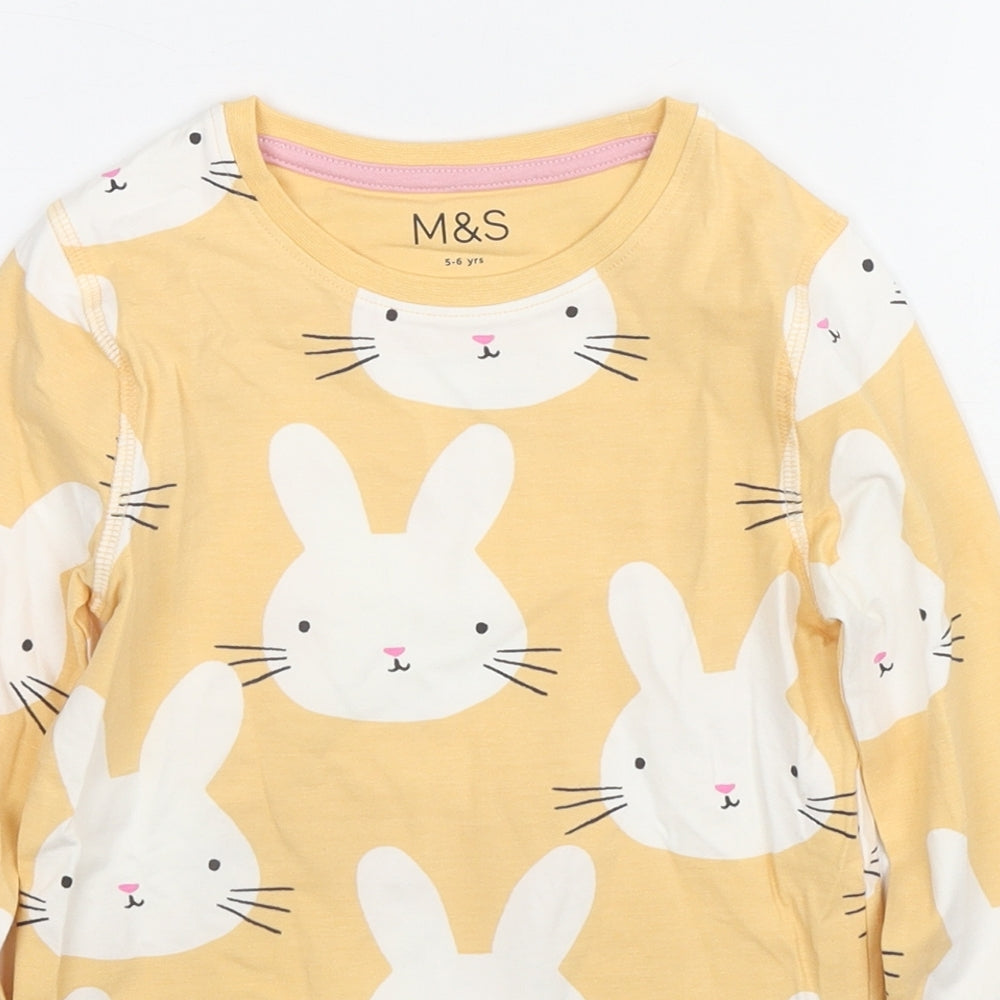 Marks and Spencer Girls Beige Cotton Basic T-Shirt Size 5-6 Years Round Neck Pullover - Bunny Rabbit