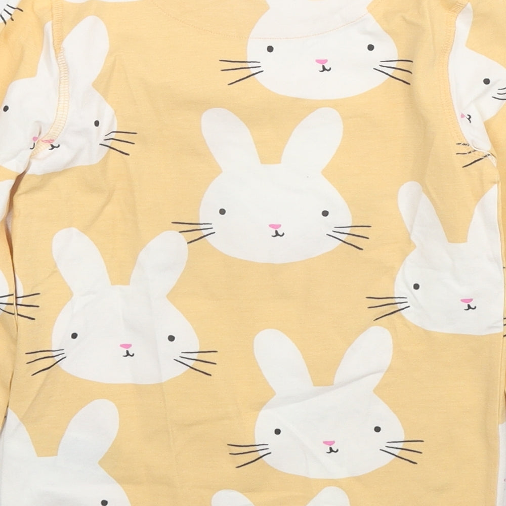 Marks and Spencer Girls Beige Cotton Basic T-Shirt Size 5-6 Years Round Neck Pullover - Bunny Rabbit