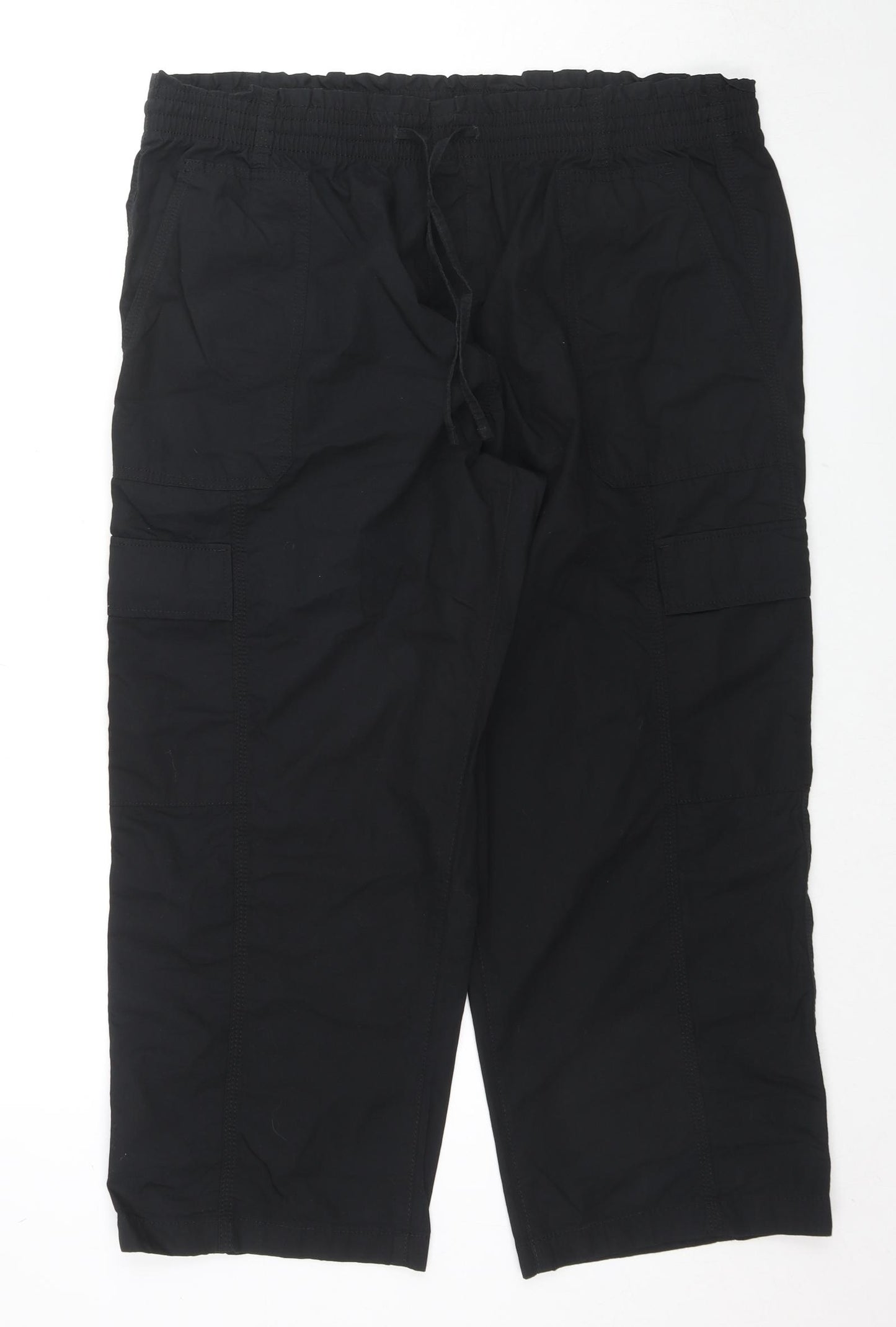 Marks and Spencer Womens Black Cotton Cargo Trousers Size 20 L25 in Regular Drawstring