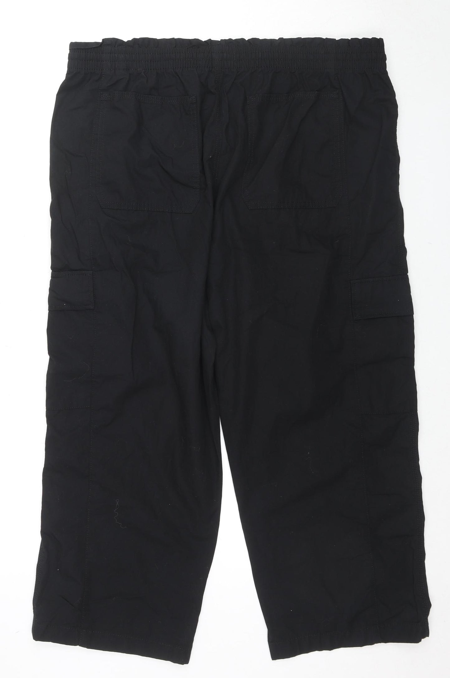 Marks and Spencer Womens Black Cotton Cargo Trousers Size 20 L25 in Regular Drawstring