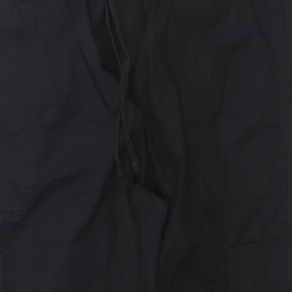 Marks and Spencer Womens Black Cotton Cargo Trousers Size 20 L25 in Regular Drawstring