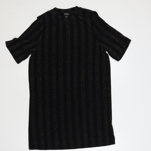 Monki Womens Black Striped Polyester T-Shirt Dress Size XS Crew Neck Pullover - Glitter