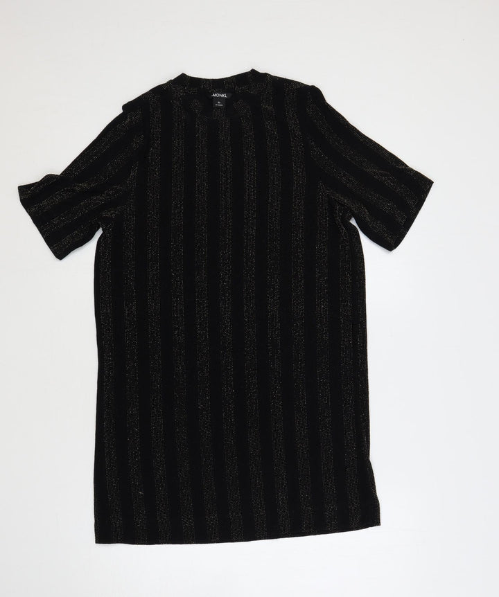 Monki Womens Black Striped Polyester T-Shirt Dress Size XS Crew Neck Pullover - Glitter