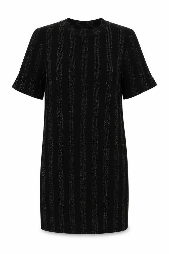 Monki Womens Black Striped Polyester T-Shirt Dress Size XS Crew Neck Pullover - Glitter
