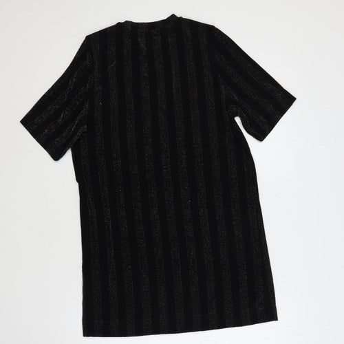 Monki Womens Black Striped Polyester T-Shirt Dress Size XS Crew Neck Pullover - Glitter