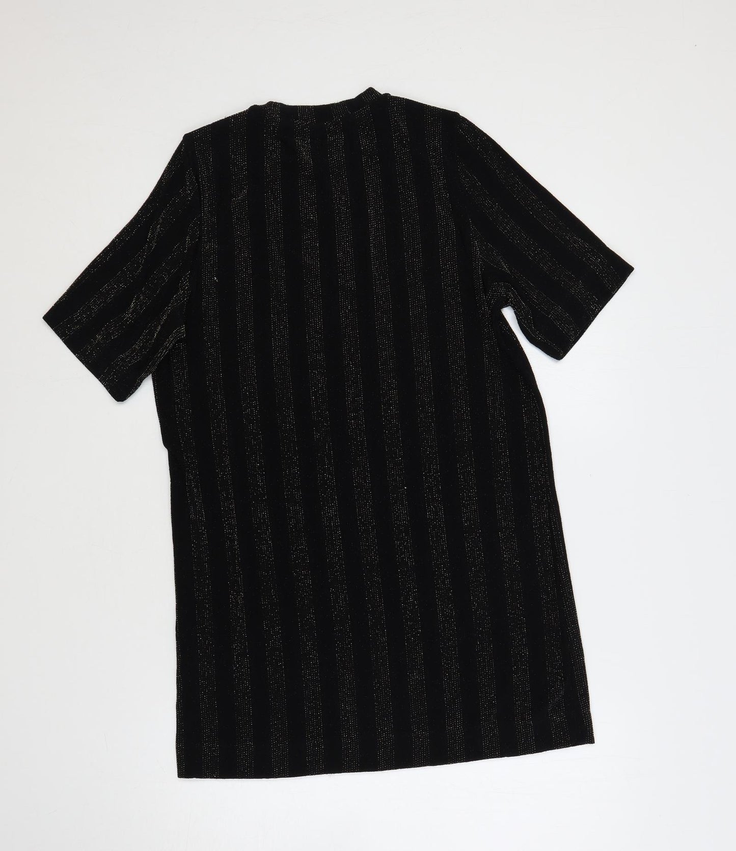 Monki Womens Black Striped Polyester T-Shirt Dress Size XS Crew Neck Pullover - Glitter