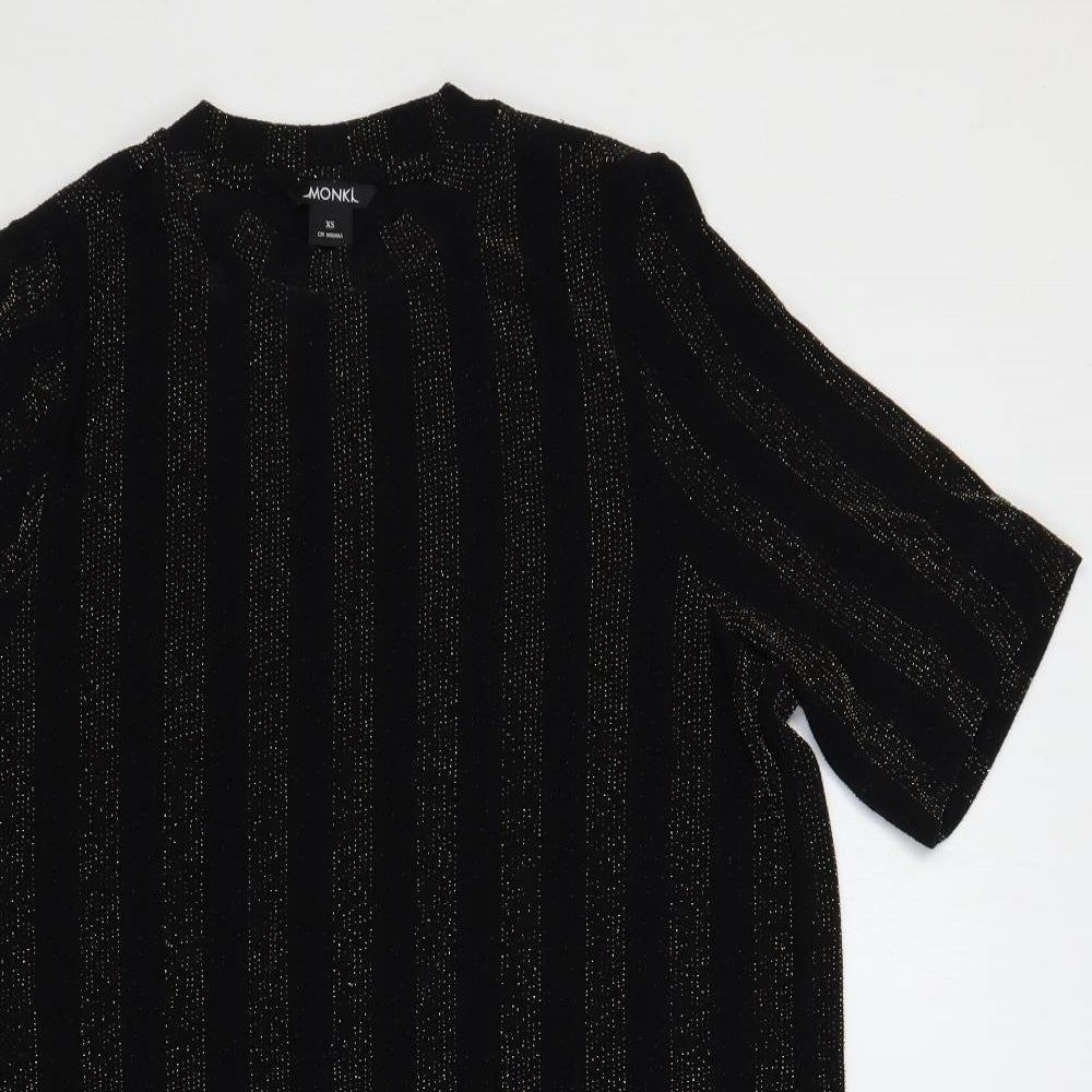 Monki Womens Black Striped Polyester T-Shirt Dress Size XS Crew Neck Pullover - Glitter