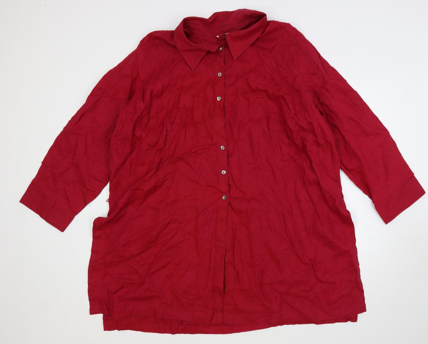 Marks and Spencer Womens Red Linen Tunic Button-Up Size 26 Collared