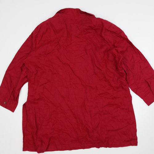 Marks and Spencer Womens Red Linen Tunic Button-Up Size 26 Collared