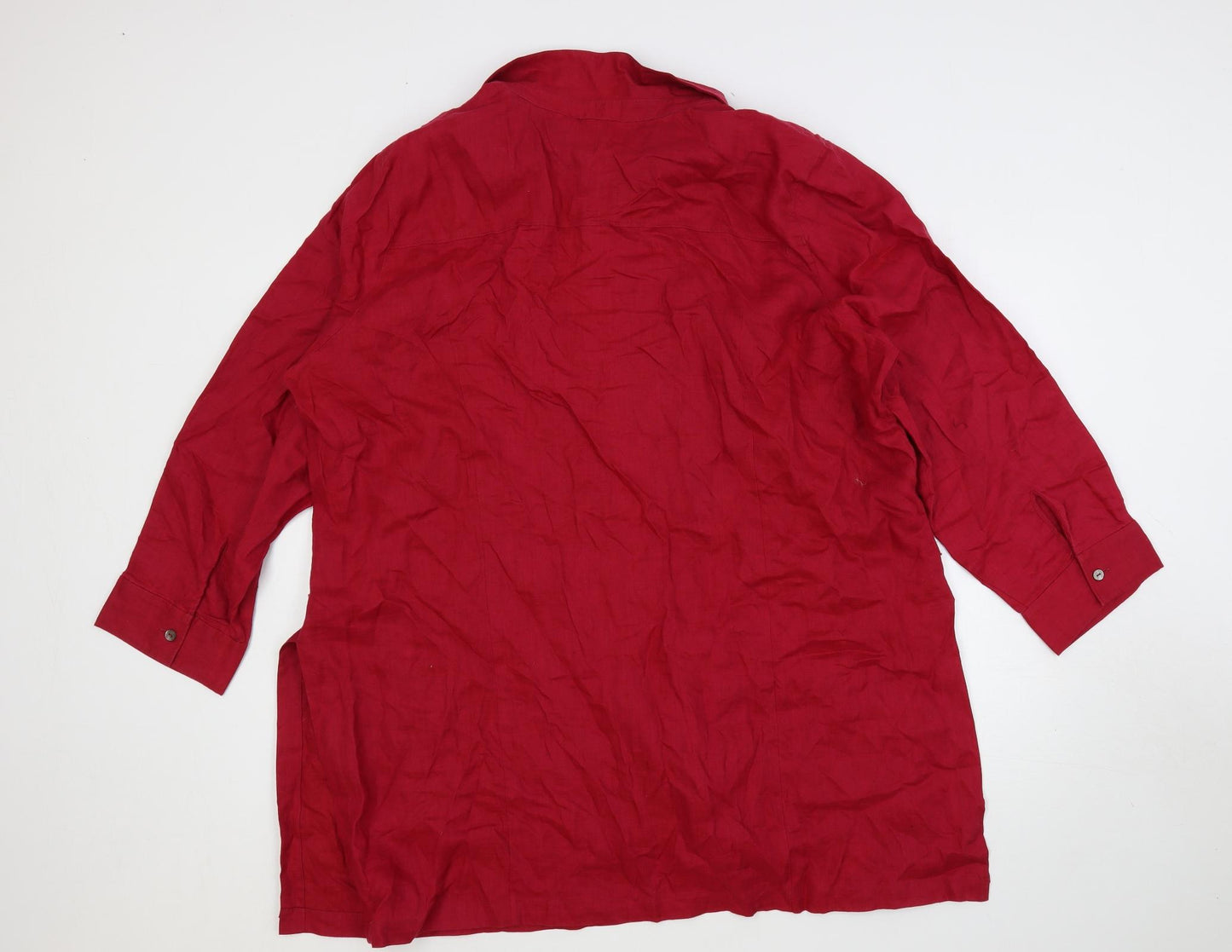 Marks and Spencer Womens Red Linen Tunic Button-Up Size 26 Collared