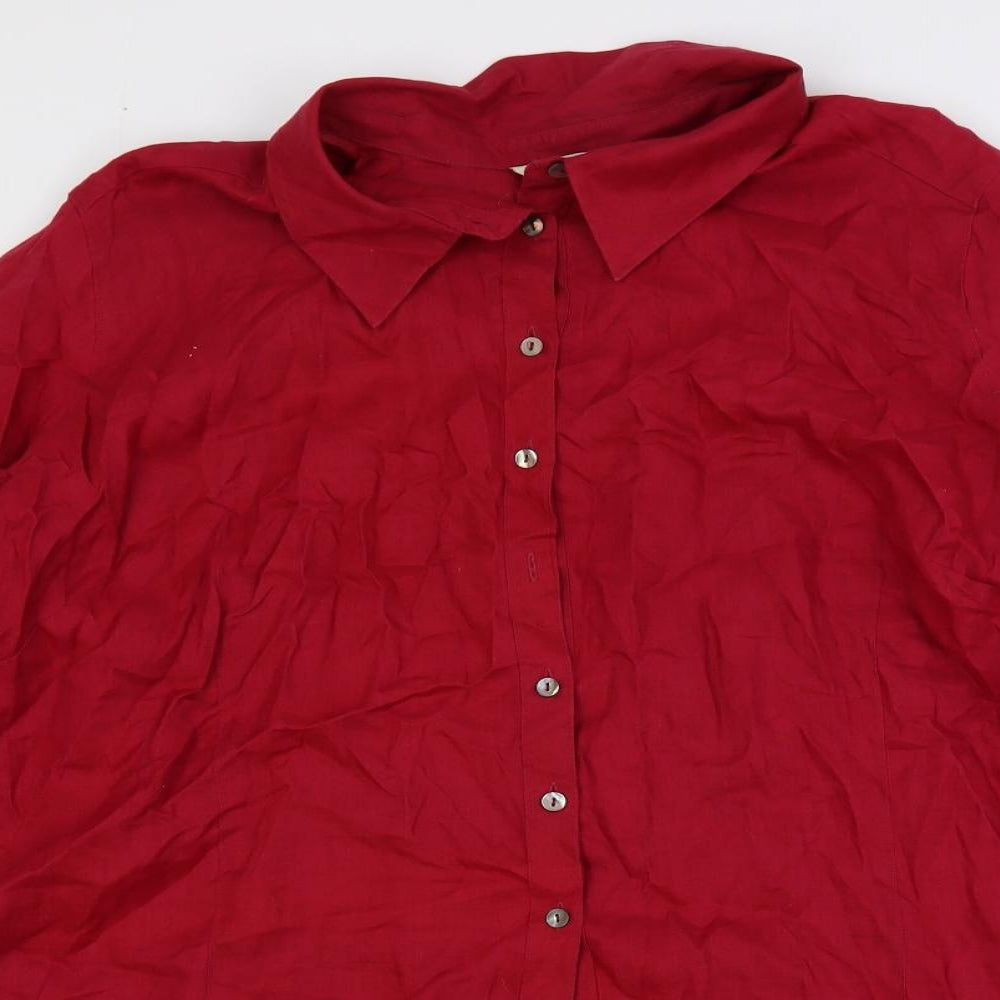 Marks and Spencer Womens Red Linen Tunic Button-Up Size 26 Collared