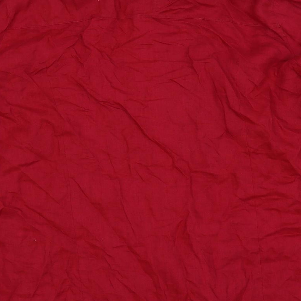 Marks and Spencer Womens Red Linen Tunic Button-Up Size 26 Collared