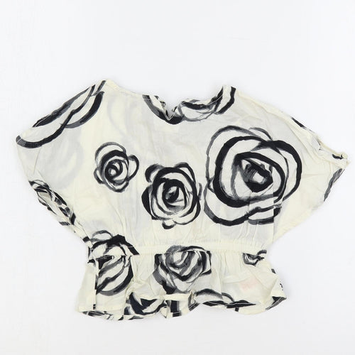 Gap Girls Ivory Floral Cotton Pullover Blouse Size 18-24 Months Round Neck Button