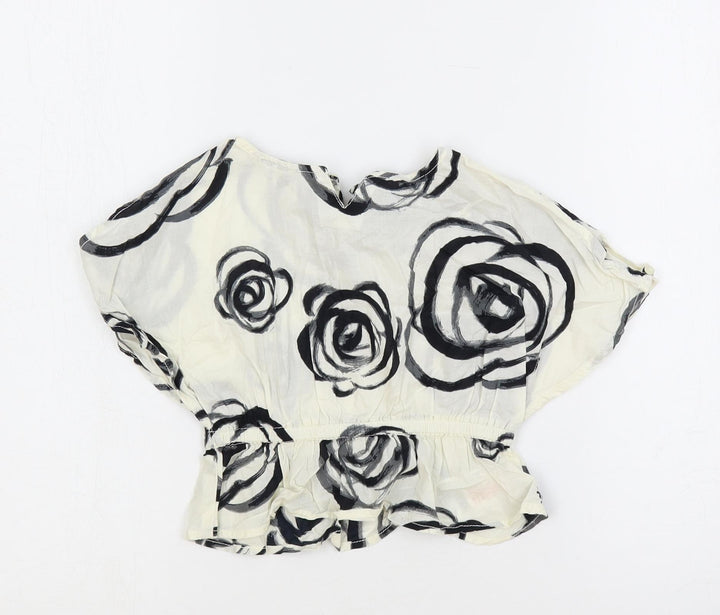 Gap Girls Ivory Floral Cotton Pullover Blouse Size 18-24 Months Round Neck Button