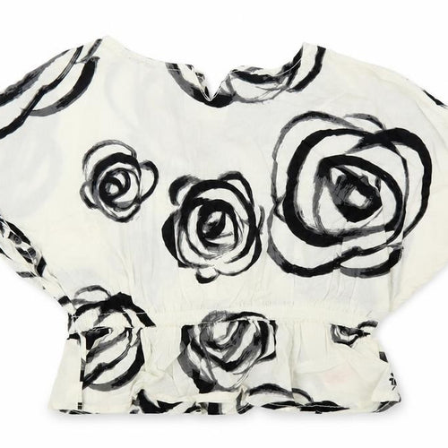 Gap Girls Ivory Floral Cotton Pullover Blouse Size 18-24 Months Round Neck Button