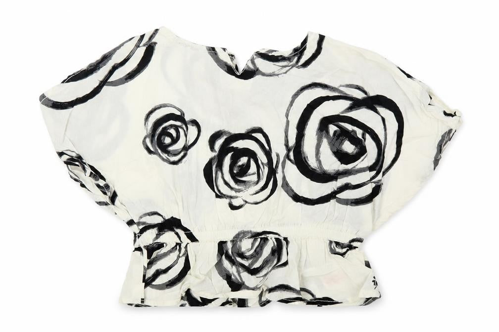 Gap Girls Ivory Floral Cotton Pullover Blouse Size 18-24 Months Round Neck Button