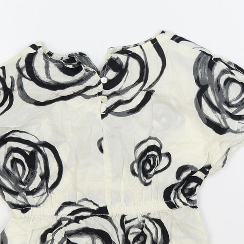 Gap Girls Ivory Floral Cotton Pullover Blouse Size 18-24 Months Round Neck Button