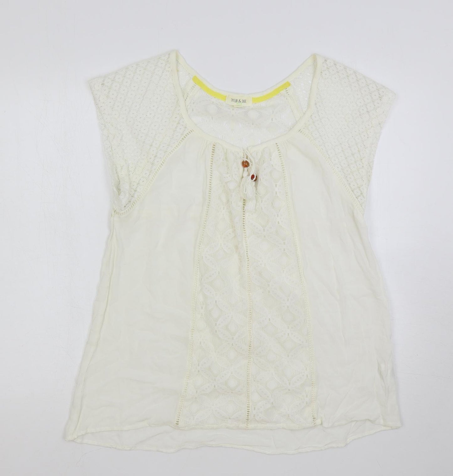 Taylor & Sage Womens White Polyester Basic Blouse Size XL Boat Neck - Tasseled