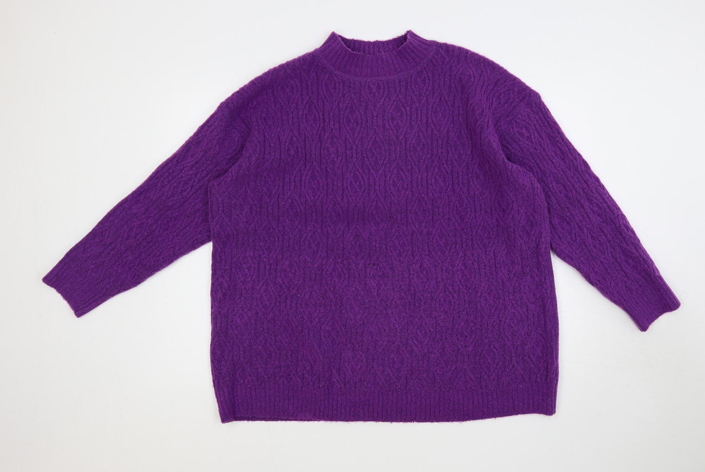 EWM Womens Purple Mock Neck Acrylic Pullover Jumper Size XL - Textured