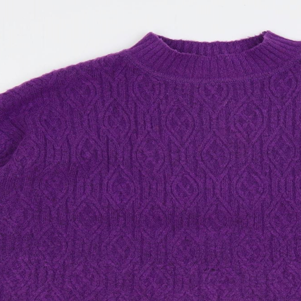EWM Womens Purple Mock Neck Acrylic Pullover Jumper Size XL - Textured