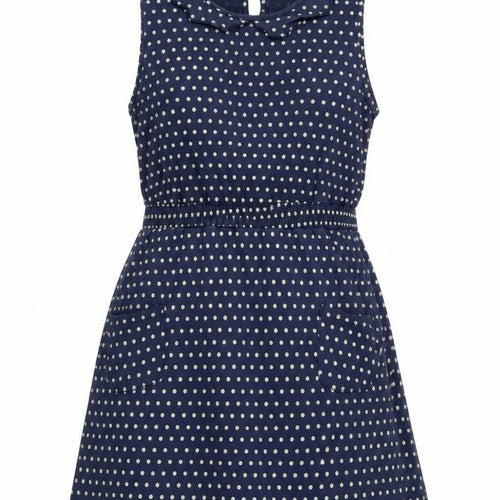 Red Herring Womens Blue Polka Dot Cotton A-Line Size 12 Boat Neck Button - Ruffle