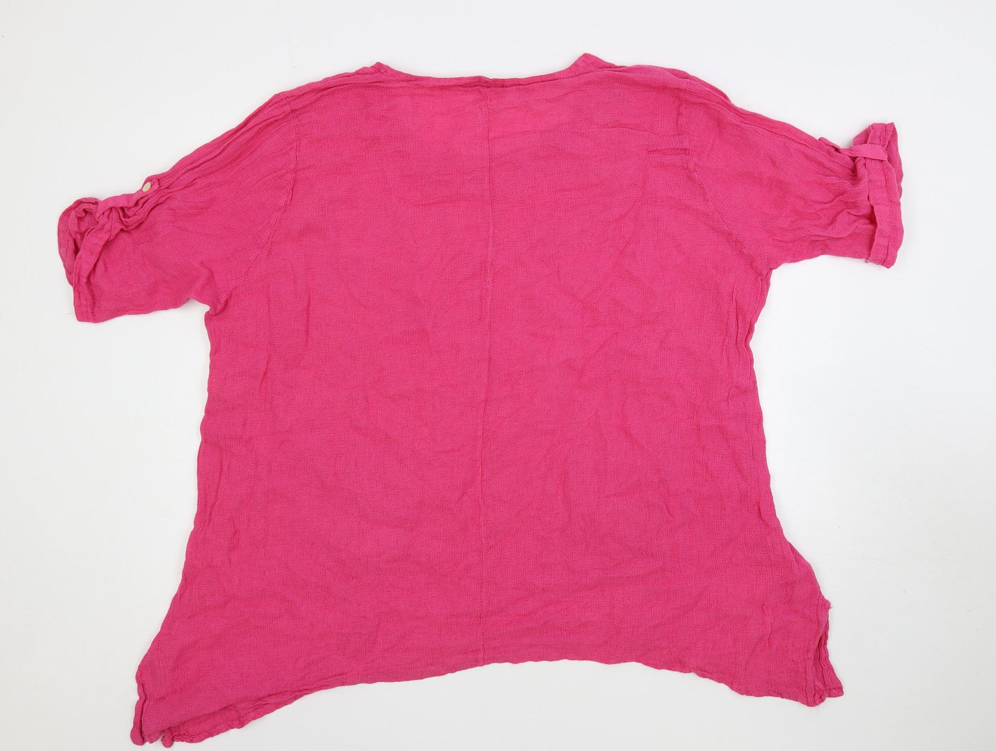Made in Italy Womens Pink Linen Basic Blouse Size XL Boat Neck - Pockets