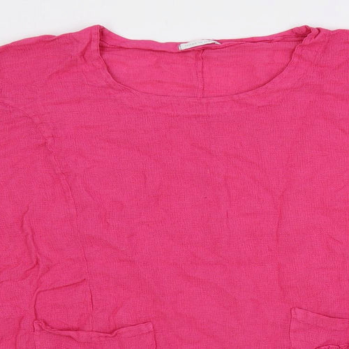 Made in Italy Womens Pink Linen Basic Blouse Size XL Boat Neck - Pockets