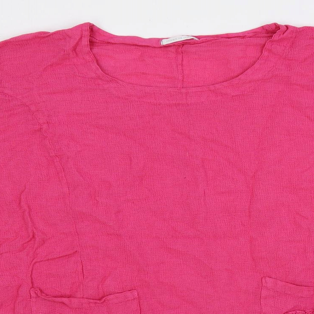 Made in Italy Womens Pink Linen Basic Blouse Size XL Boat Neck - Pockets