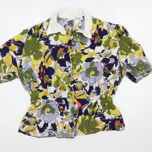 Canda Womens Multicoloured Geometric Viscose Basic Button-Up Size 16 Collared - Peplum