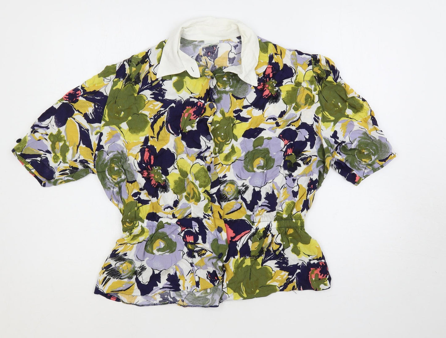 Canda Womens Multicoloured Geometric Viscose Basic Button-Up Size 16 Collared - Peplum