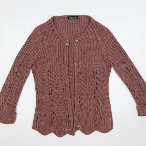 Alexara Womens Pink Round Neck Acrylic Cardigan Jumper Size M - Open