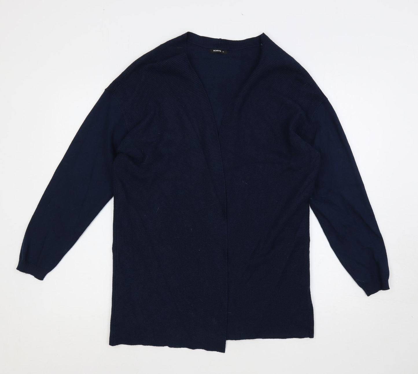 Roman Womens Blue V-Neck Viscose Cardigan Jumper Size 14 - Open