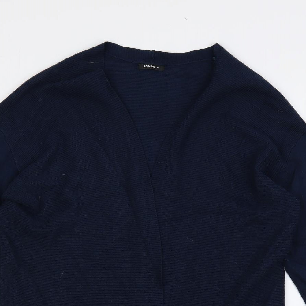 Roman Womens Blue V-Neck Viscose Cardigan Jumper Size 14 - Open