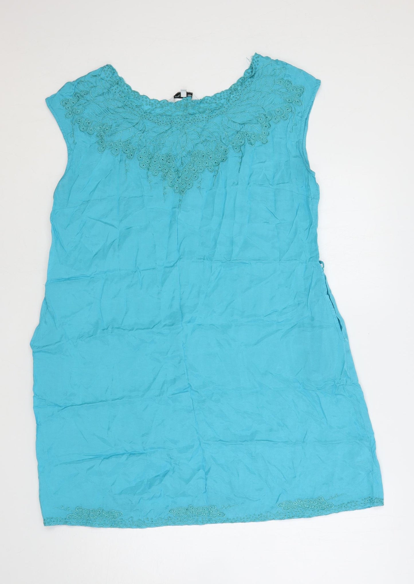 New Look Womens Blue Viscose Shift Size 16 Boat Neck Zip - Embroidered