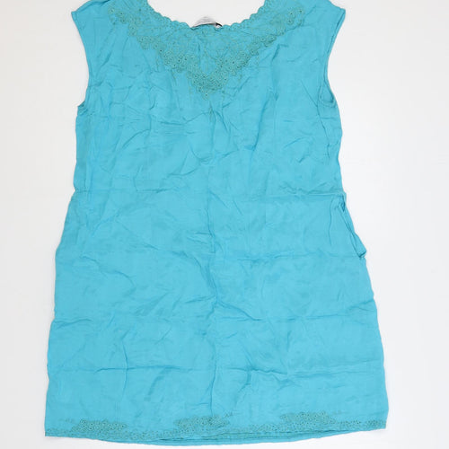 New Look Womens Blue Viscose Shift Size 16 Boat Neck Zip - Embroidered