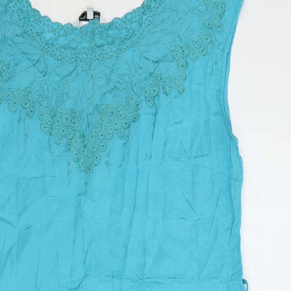 New Look Womens Blue Viscose Shift Size 16 Boat Neck Zip - Embroidered