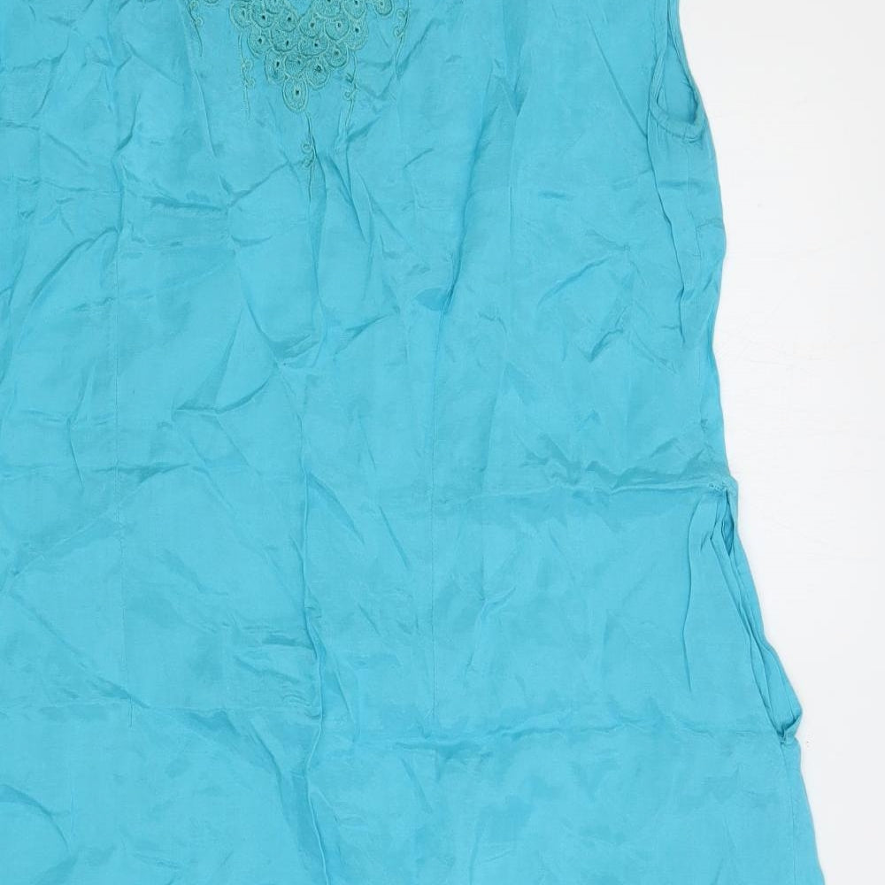 New Look Womens Blue Viscose Shift Size 16 Boat Neck Zip - Embroidered