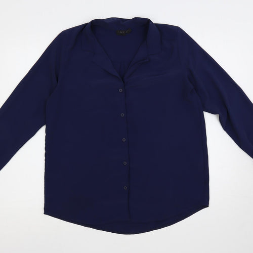 Edit Or's Cut Womens Blue Polyester Basic Button-Up Size 12 Collared