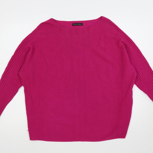 Studio Womens Pink Boat Neck Viscose Pullover Jumper One Size
