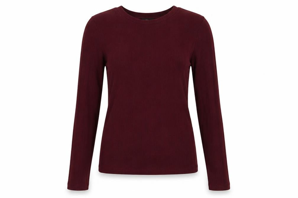 Front view of New Look women’s purple round neck polyester jumper, size UK 12
