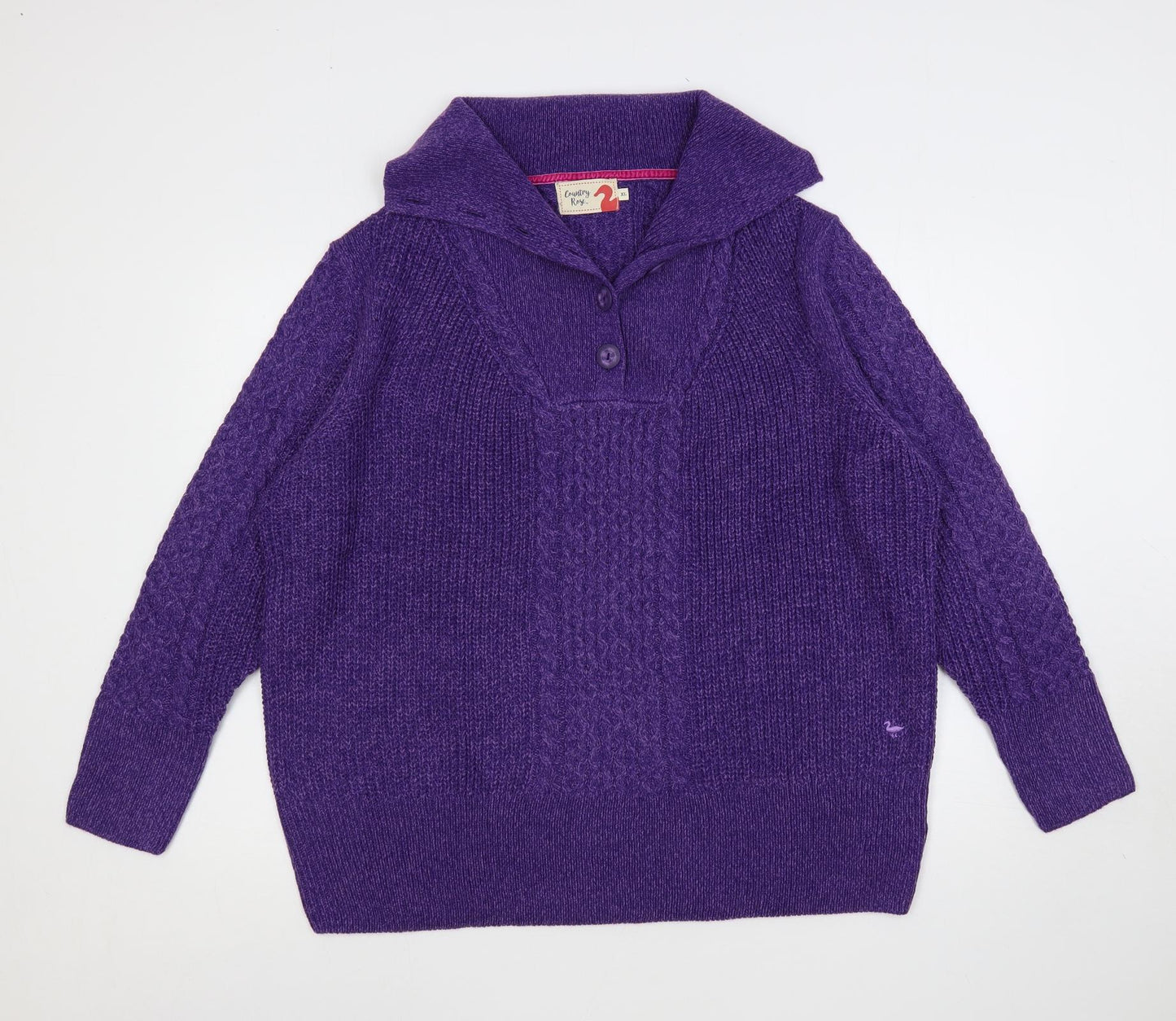 Country Rose Womens Purple Collared Acrylic Pullover Jumper Size XL